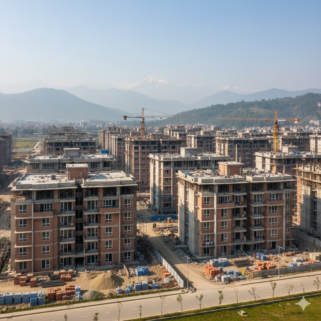 Modern housing complex under construction in Kathmandu valley