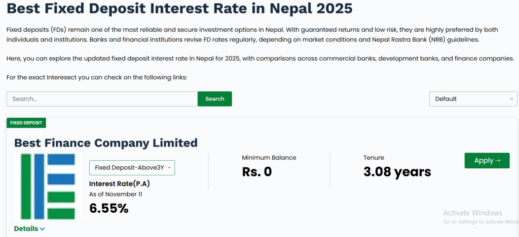 Fixed deposit interest rate in Nepal 2025 comparison chart showing bank FD rates